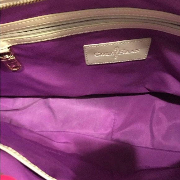 Cole Haan Kendra Herringbone Straw Soft Tote Bag Gold Leather Purse Shoulder - Picture 2 of 6